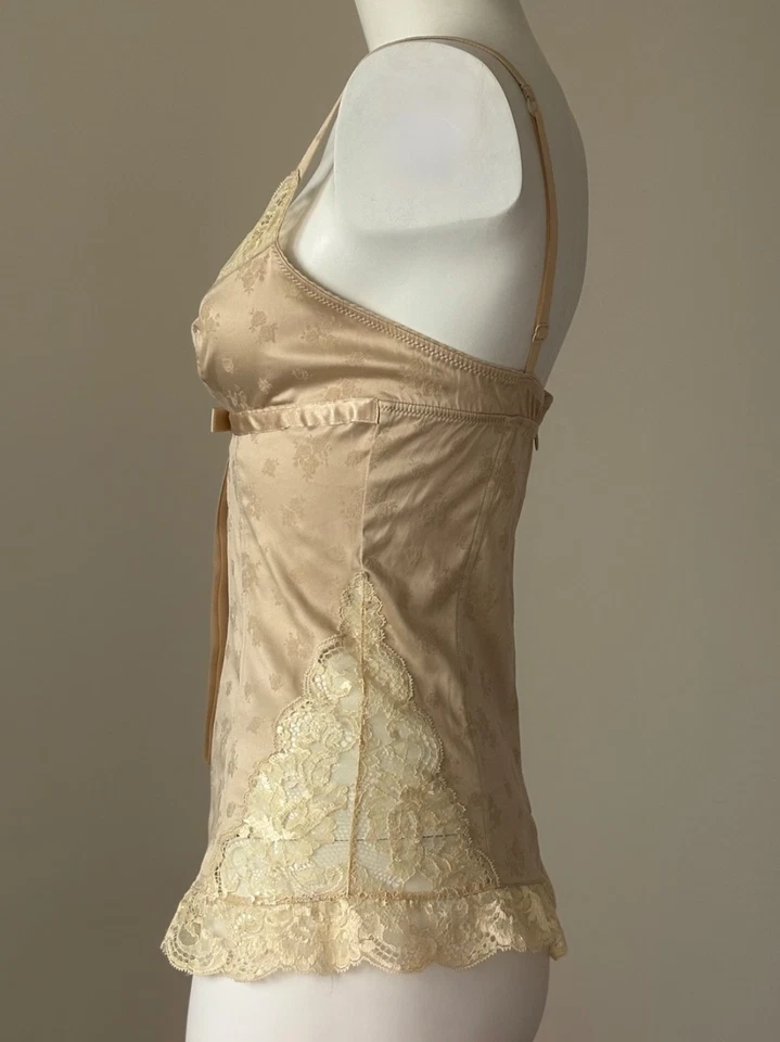 Dolce & Gabbana Beige Rosas Floral Encaje Cami Top Satinado Y2K Sexy IT 2 US S Foto 4 de 4