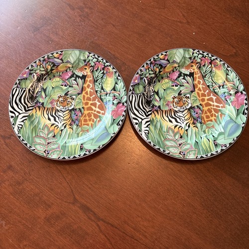 Sakura Ultra Porcelain Dinnerware Set of 2 Plates “Magic Jungle" Pattern 8” EUC