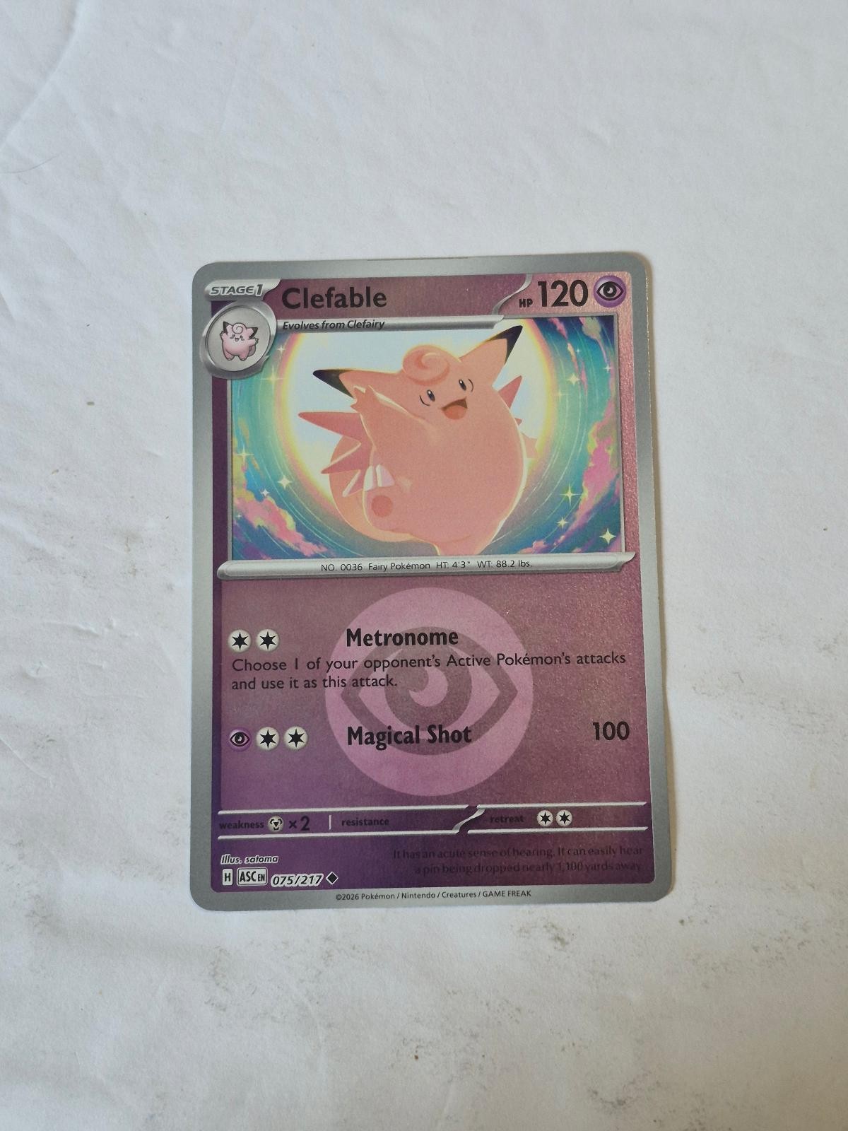 Clefable (Energy Symbol Pattern) 075/217 Ascended Heroes Pokemon Reverse Holo NM
