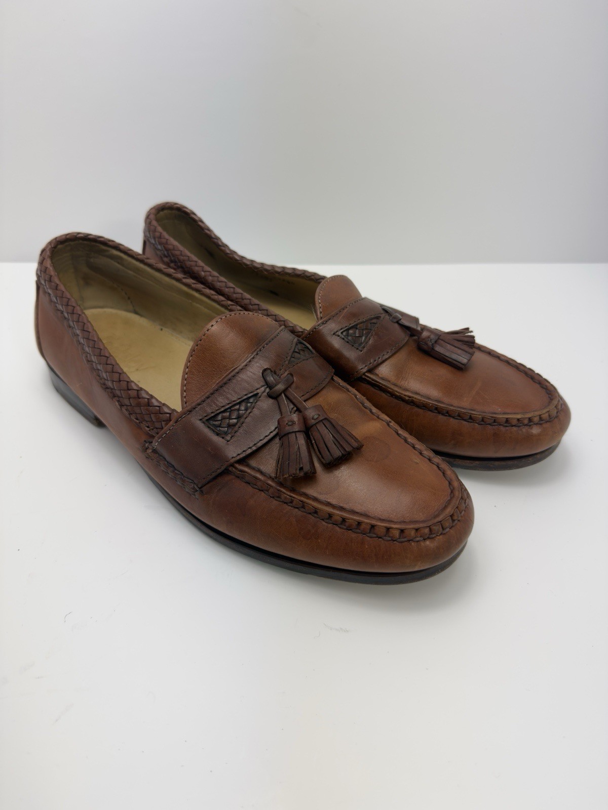 FootJoy Leather Loafers Kiltie Tassel Cognac Brown Slip On Dress Shoes Mens 12D