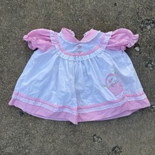 Vtg Baby Girls Dress W/ Rosebuds Size 24 M Baby Togs Cottage Core Lace Flower
