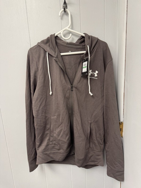 Under Armour Tech Men's Gray Full Zip Hoodie size Large Loose Fit Pockets Knit