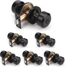 6 Pack Matte Black Interior Privacy Door Knob with Lock for Bedroom Bathroom