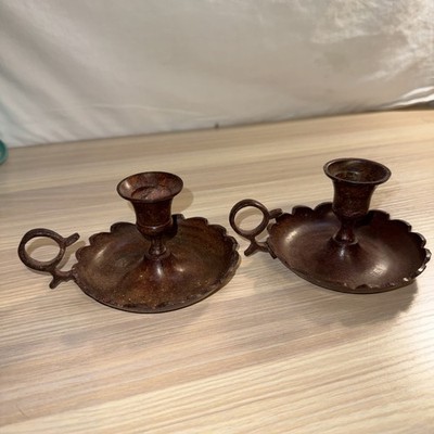 Vintage Brass Taper Candle Stick Holder Finger Loop Drip Base Made in India 
