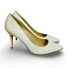 Jessica Simpson Lancie Ivory Snake Embossed Pointed Toe Heels; Size 10M