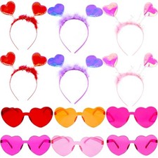 12Pcs Valentines Day Heart Headbands and Heart Shaped Sunglasses, 6Pcs