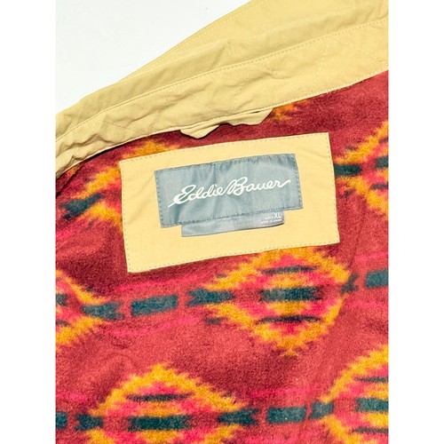 Eddie Bauer Mens XL Quilted Shirt Jacket Snap Front Tan Aztec Fleece Lined - Picture 4 of 5