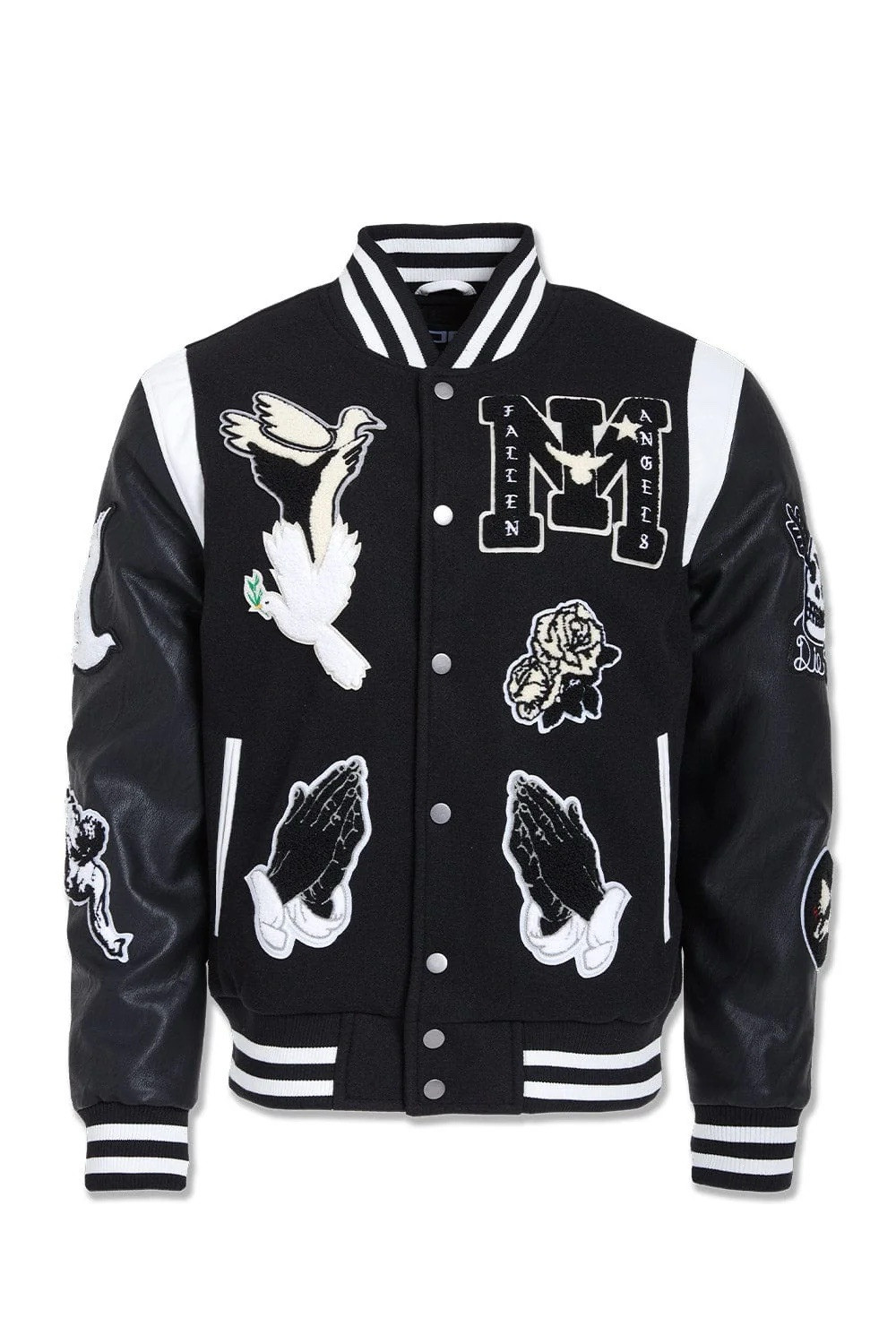 КУРТКА JORDAN CRAIG VARSITY FALLEN ANGELS МУЖСКАЯ ЧЕРНО-БЕЛАЯ 3XL С НАШИВКАМИ В СТИЛЕ РЕТРО 23590₽