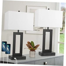 Set of 2 Modern Touch Control Table Lamps with 2 USB Ports, 22’’ Large Bedside 