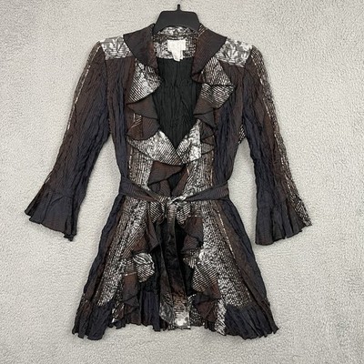 Alberto Makali Jacket Womens Large Open Front with Waist Tie Artsy Crinkle