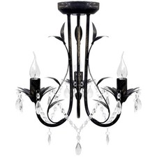 Art Nouveau Black Crystal Bead Chandelier – Ceiling Light, 3x E14 Bulbs