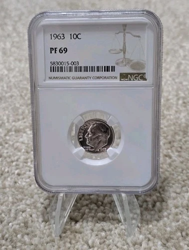1963 10c Roosevelt Dime Graded PF69 by NGC, Proof 69 Ten Cent Collectible Coin