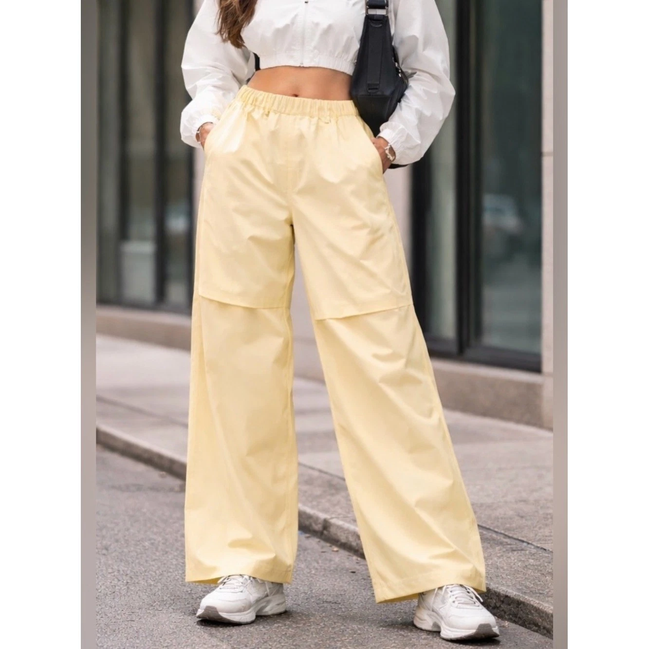 RAINS Suva Hardshell Pants Wide in "Gleam yellow womens unisex medium waterproof