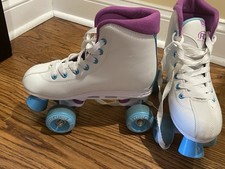 Roller Derby Roller Star 600 Quad Roller Skates White/Purple Blue Wheels Size 7