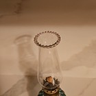 Hurricane Oil Lamp Green Ribbed Glass Base Clear Chimney Brass Wick Burner — photo 3