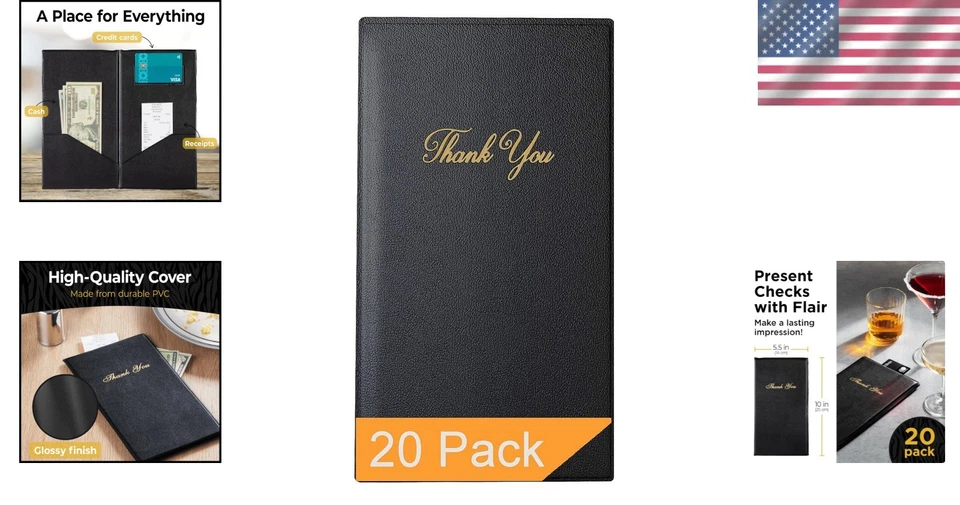 Elegant Black Check Presenters - 20 Pack Guest Check Holders with Gold Imprint - Image 2 of 4