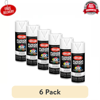 (6 pack) Krylon Fusion All-In-One, Matte, White, 12 oz