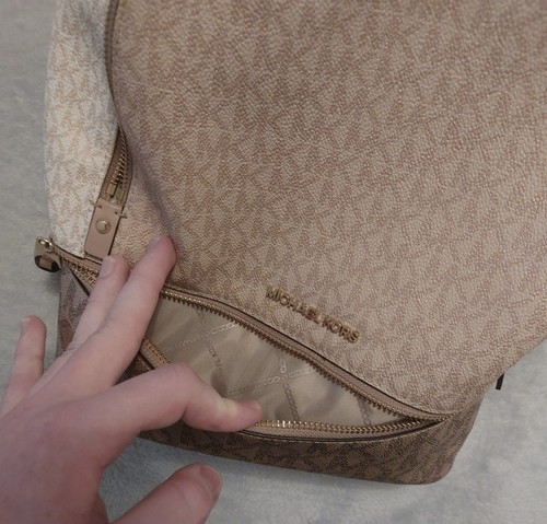 Michael Kors Rhea Medium Color-Block Metallic Logo Backpack - Pink/biege Colour - Picture 7 of 9