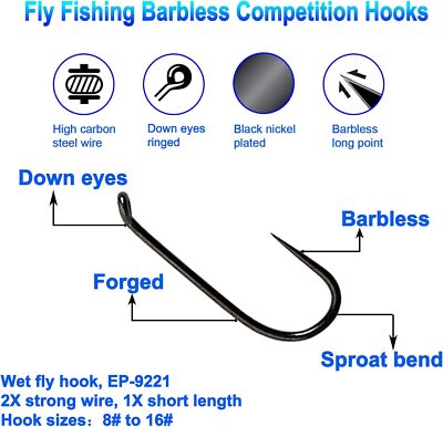 EUPHENG Barbless Fly Fishing Hooks - 240 Piece Assorted Dry Nymph Wet Fly Tying Kit With Waterproof Box