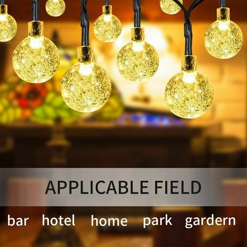 20ft 30 LED Solar String Ball Lights Outdoor Waterproof Warm White Garden Decor - Picture 4 of 12