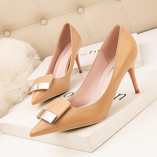 Décolleté alla moda donna punta tacchi alti tacchi a spillo scarpe da sposa slip on - Foto 3 di 19