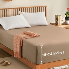 King Extra Deep Pocket Fitted Sheet - 1800 Thread Count Hotel Sheet Taupe Mic...