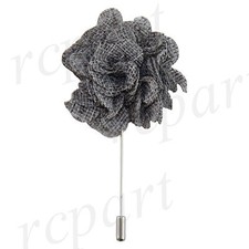 New in box formal Men's Suit chest brooch dark gray fabric flower lapel pin