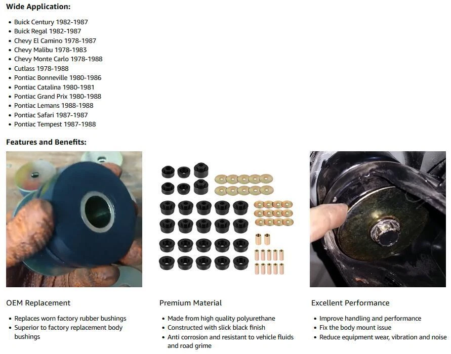 Kit de buje de montaje de carrocería Cutlass para Regal Malibu Grand Prix 1978-1988 7-132-BL Foto 3 de 4