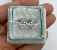 1Ct Round Cut Real Moissanite Flower Stud Earrings 14K White Gold Plated