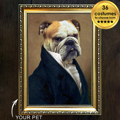 Personalisiertes Lord Hund Portrait individuell lustig königliches Haustier Prinz König Vintage Outfit