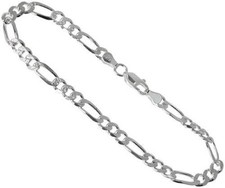 925 Sterling Silver Pave Diamond Cut Figaro Chain Necklace 5.5mm 16in to 30in