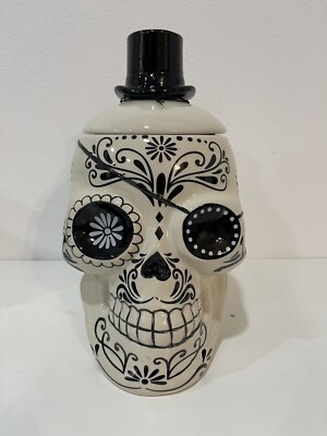 Halloween Sugar Skull with Top Hat, Tattoos, And Eye Patch  Ceramic Cookie Jar