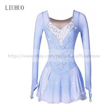 Women Aldult Girl Customize Costume Competition Leotard Ice Skating Dress Blue