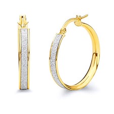 Wellingsale 14k Two Tone Gold 4mm Glitter Hoop Earrings (25 x 25 mm)