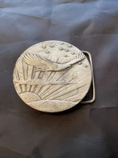 Bergamot Brass Works Vintage Eagle In Flight Solid Brass Belt Buckle