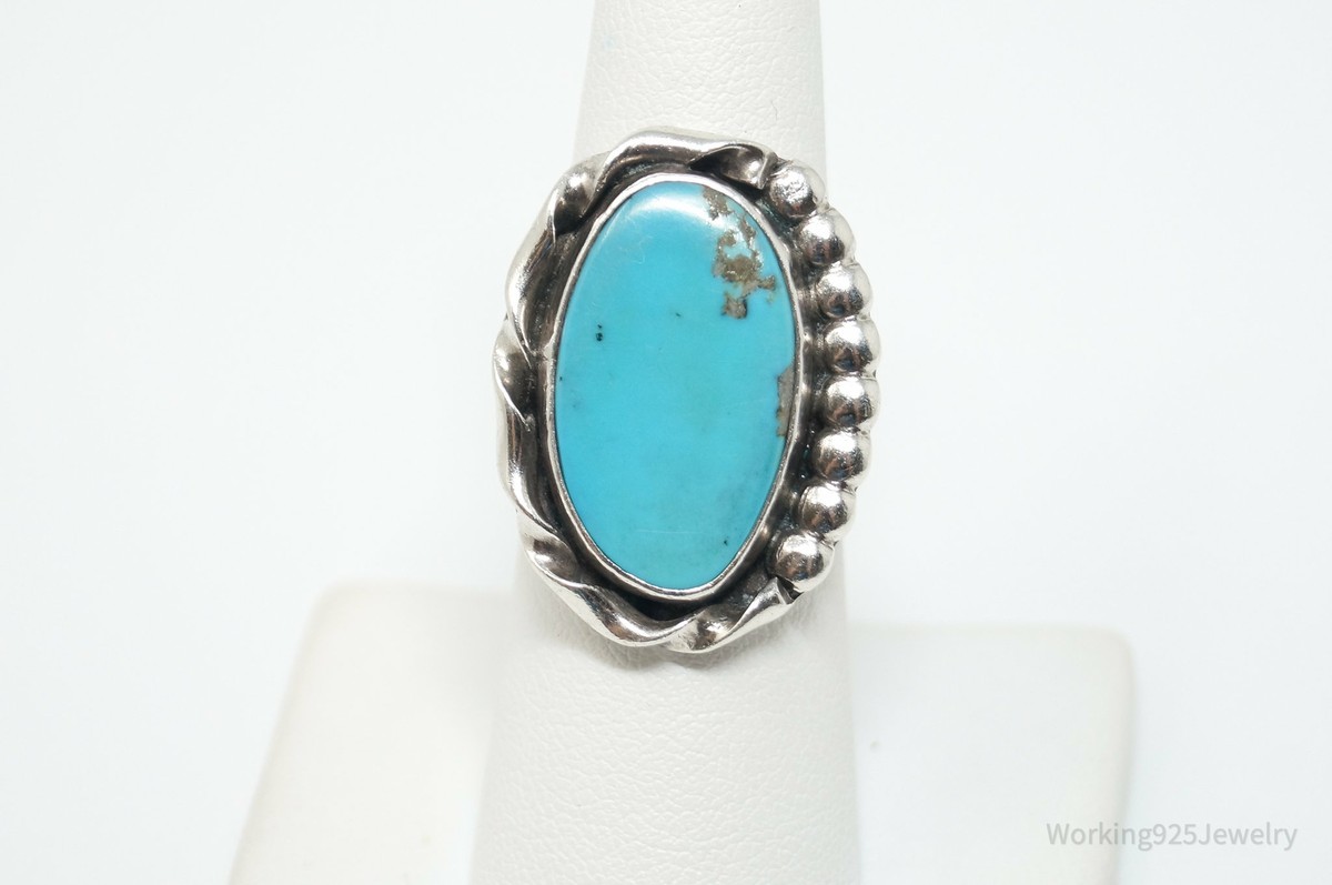 SILVER925 NATIVE TURQUOISE RING/シルバー/リング STERLING SILVER NATIVE AMERICAN VTG BLUE WEB TURQUOISE RING