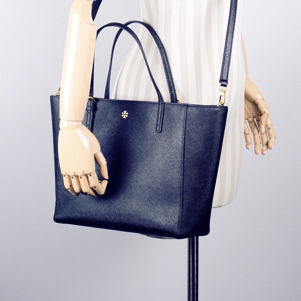 New Tory Burch Emerson Navy Saffiano Leather Top Zip Tote