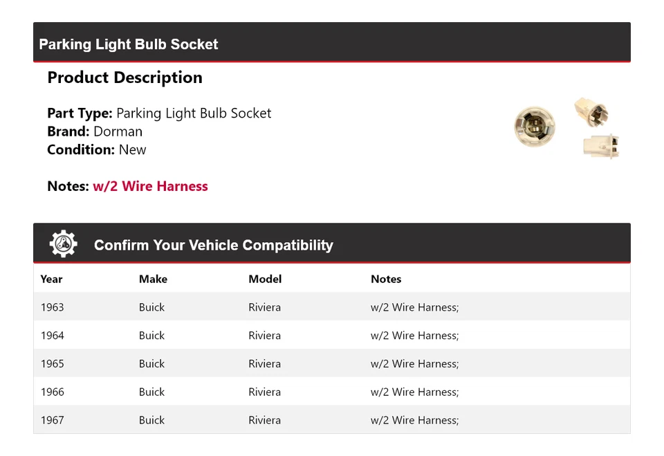 Enchufe de bombilla de estacionamiento para Buick Riviera Dorman 1963-1967 1965 1966 Foto 2 de 4