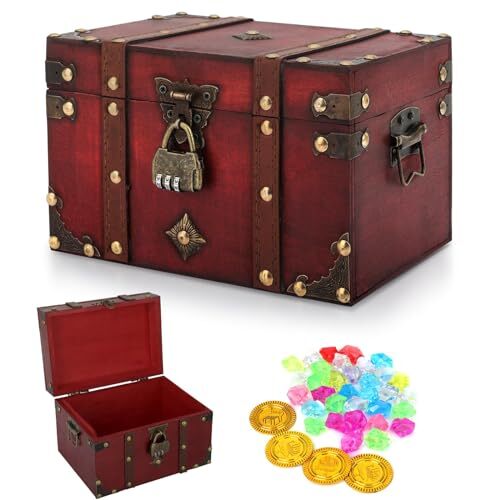 Coffre Au Trésor Doré Avec Cadenas Et Clé - Coffre Pirate Pour Enfants, Rangement Et Décoration, Chasse Au Trésor