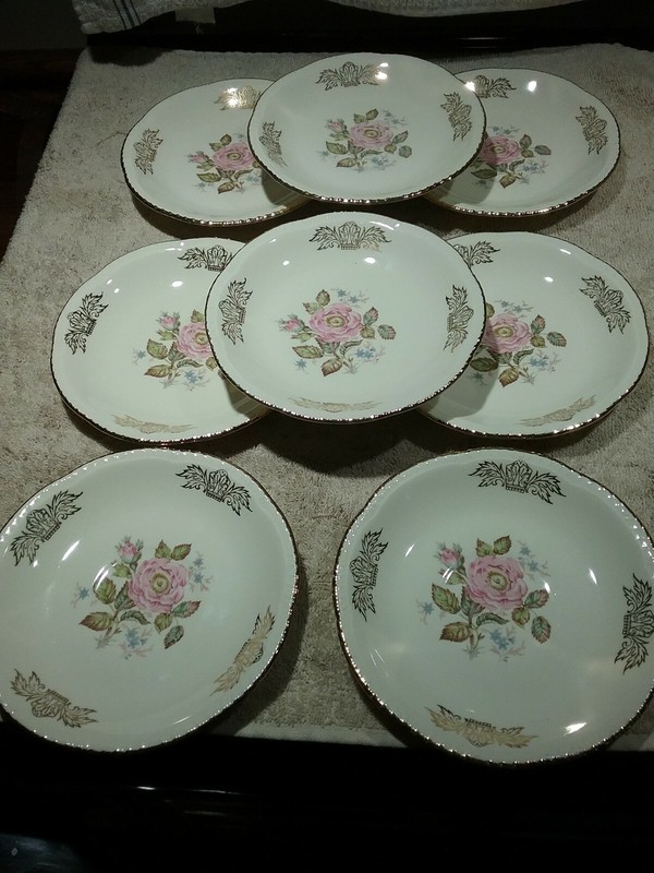 8 VINTAGE HOMER LAUGHLIN 6"  SAUCERS PINK ROSE DESIGN