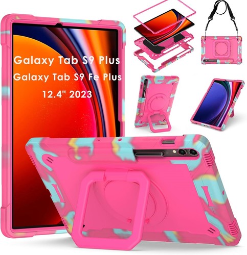 Samsung Galaxy Tab S9 FE Plus/S9+ 12.4 inch Case Rotating Stand Grip Carry Cover