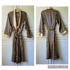 Victoria's Secret Satin Long Robe Belted Full Length Coat Gold Black Diamond M