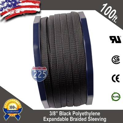 100 FT 3/8'' Black Expandable Wire Cable Sleeving Sheathing Braided Loom Tubing 