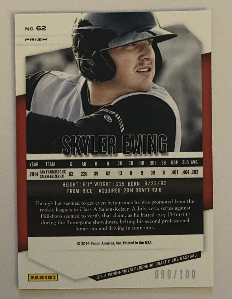2014 Panini Prizm Perennial Draft Picks Red Prizms /100 Skyler Ewing #62 RC - Image 2 of 2