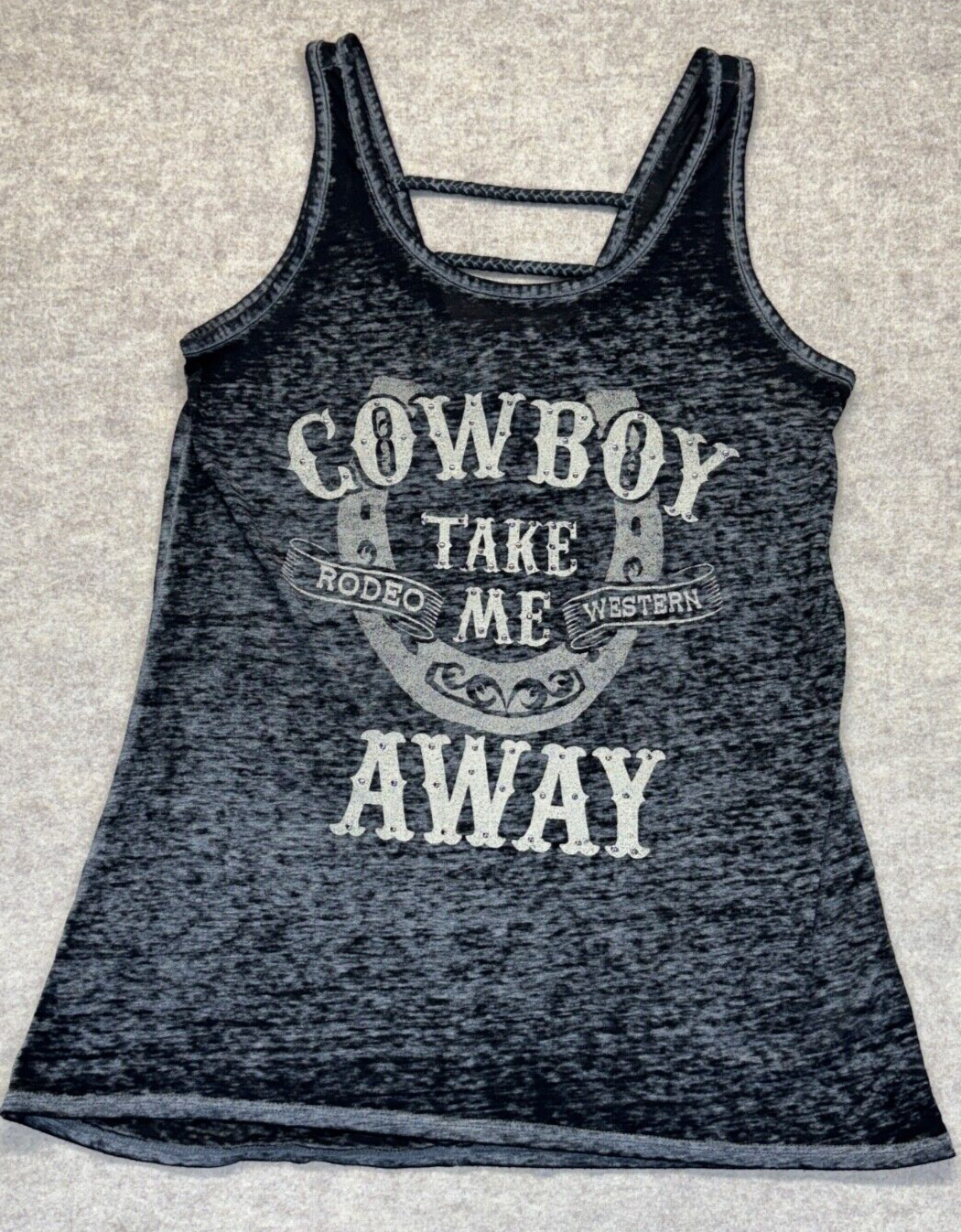Maurices Womens Black Gray Cowboy Rodeo Studded Western Tank Top Lightweight-image