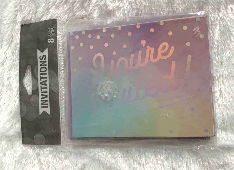 🌷НОВАЯ упаковка из 8 радужных сложенных пригласительных карт «Вы приглашены» - Изображение 3 из 4