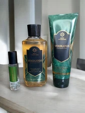 Mens New Bath & Body Works WOODLANDS Body Cream, 3 in 1 Hair Face Wash & Cologne