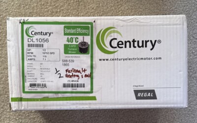 Century DL1056 Direct Drive Blower Motor 1/2 HP 1075RPM/3 Speed 115Vac 7.1A NEW