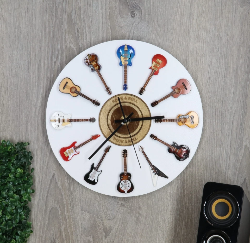 14" Hand Made Realis Personalized Wooden Guitar Wall Clock, Guitar Clock - Image 2 of 4