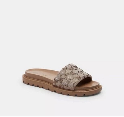 Size 11 - Coach Brynn Slide Sandal In Crystal Signature Jacquard CEF53